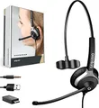 Produktbild: GEQUDIO 3-in-1 Business Headset mit USB-A, USB-C und 3,5mm Klinke kompatibel mit PC, Mac und Smartphone - Kopfhörer & Mikrofon Ersatz Polster - besonders leicht 60g (1-Ohr)