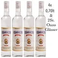 Produktbild: Ouzo Babatzim Classic 4x Ouzo Mpampatzim 42% Alk. 0,7L Zwei Ouzo Gläser Geschenk