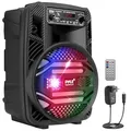 Produktbild: Pyle Bluetooth PA Musikbox, Partybox, Karaoke Maschine, Soundbox, Bluetooth Lautsprecher Groß, Musikanlage 300W, 8” Subwoofer, mobiles PA System, Akku, USB/MP3,AUX, Mic/Guitar Input, FM, Party Lichter