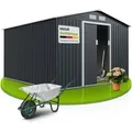 Produktbild: Juskys Metall Gerätehaus - Geräteschuppen Gartenhaus Garten Schuppen Mit Fundament, Schiebetür & Satteldach - Xxl Anthrazit - 15m3 - 277 × 319 × 192 Cm