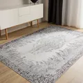 Produktbild: benuta Basic Waschbarer Teppich George - Schwarz/Grau 60x120 cm - Kunstfaser - Rechteckig & im Style: Vintage, Elegant, Retro - Pflegeleicht für Wohnzimmer Schlafzimmer