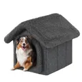Produktbild: PillowPrim Haustierhütte Hundehaus Höhle Hundehütte Katzenhütte Hundehöhle Katzenhaus Hundekissen Katzenkissen Flauschiges Haus, Schwarz mit Grau, 46x52x53 cm