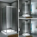 Produktbild: Glasdusche Werra Set 14 cm Höhe: 2,0 m, Ausführung:Teilsatiniert, Größe: 90 x 90 x 190 cm Höhe: 2,0 m, Duschtasse:mit Duschtasse und Ablauf - Transparent/milchig