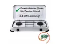 Produktbild: BlueCraft Gaskocher 2 flammig 50mbar Propan Gas Campingkocher 4,4 kW Gas-Kochfeld Gasherd, (mit Schlauch 100 cm und Gas Regler Druckminderer), Camping Gas Kocher 2 flammen für Gasflasche