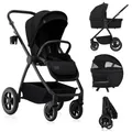 Produktbild: Lionelo Kombikinderwagen Meril 2in1 Babywanne bis zu 9 kg, 0-48 Monate bis zu 22 kg, Geländeräder 360°, Vollfederung, XXL-Verdeck - Black
