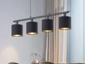 Produktbild: Pendelleuchte 4 flammig mit Stoff Lampenschirm in Schwarz innen Gold - Esszimmer