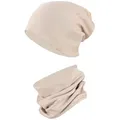 Produktbild: TupTam Beanie Kinder Beanie Mütze Schlauchschal Set aus Jersey und Rippstoff beige|braun 56-62