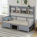 Produktbild: Odikalo Massivholzbett Gästebett Schlafsofa 2-in-1 Schreibtisch Bücherregal Grau 200x90cm