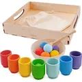 Produktbild: Ulanik Regenbogen Bälle in Tassen Montessori Spielzeug Holz Sorter Spiel 7 Bälle 30mm Alter 1+ Farbe Sortierung und Zählen Vorschule Lernen Bildung