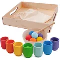Produktbild: Ulanik Regenbogen Bälle in Tassen Montessori Spielzeug Holz Sorter Spiel 7 Bälle 30mm Alter 1+ Farbe Sortierung und Zählen Vorschule Lernen Bildung