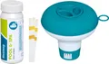 Produktbild: Bestway | Poolpflege Starter Set | Dosierschwimmer Mini 12,5 cm Ø inkl. 50er Teststreifen | Dosierung & Messung von freiem Chlor, pH-Wert & Gesamtalkalität | Poolwasser sauber & kristallklar
