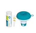 Produktbild: Bestway | Poolpflege Starter Set | Dosierschwimmer Mini 12,5 cm Ø inkl. 50er Teststreifen | Dosierung & Messung von freiem Chlor, pH-Wert & Gesamtalkalität | Poolwasser sauber & kristallklar
