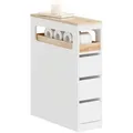 Produktbild: SoBuy Beistellwagen BZR54, Badezimmerschrank mit Rollen, Badschrank schmal, Kommode, Küchenwagen schmal Nischenwagen Badezimmerregal mit Rädern, ausziehbar weiß 23 cm x 82 cm x 65 cm