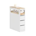 Produktbild: SoBuy Badezimmerschrank mit Rollen, Schmal Badschrank mit 3 Schubladen, Kompakte Kommode aus Holz, Nischenschrank für kleine Bäder, WC en Küche, Weiß, 65x23x82cm BZR54-W