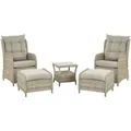 Produktbild: Lounge Set Naturfarben Rattan 5-Teilig 2 Sessel Verstellbar 2 Hocker 1 Couchtisch 2 Sitzkissen 2 Rückenkissen 2 Auflagen für Fußhocker Garten