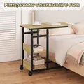 Produktbild: Woltu - Beistelltisch C-Form Sofatisch höhenverstellbar Couchtisch Kaffeetisch mit Rollen Laptoptisch Betttisch aus Metall Holzwerkstoff, Hell Eiche