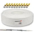 Produktbild: Premium X 25m SAT Koaxial Kabel 135dB 4-fach SAT Antennenkabel Koaxialkabel Koaxkabel Satellitenkabel 4K 1080p FULL HD HDTV DVB-S/S2 DVB-C DVB-T BK Anlage SAT-Kabel 10x F-Stecker