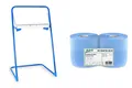 Produktbild: 2 x blaue saugstarke Papierrolle mit Standfuß-Spender, 1000 Blatt, 22x36 cm | 2-lagige perforierte Papiertücher | für Industrie, Werkstatt und Restaurant | Durchmesser 25 cm