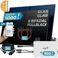 Produktbild: SUNNIVA® 1000W Balkonkraftwerk BIFAZIAL FULLBLACK komplett Steckdose FOX ESS 800W Wechselrichter, PV Solaranlage, 5m Kabel, Bluetooth WIFI