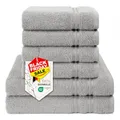 Produktbild: Hammetex 6 teiliges Handtuch Set, 100% Baumwolle Weich Saugstark Qualität Handtücher Set, 2 Badetücher 70x140 cm, 4 Handtücher 50x100 cm, Hellgrau