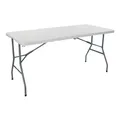 Produktbild: THINIA HOME Catering-Tisch, klappbar, rechteckig, tragbar, Weiß, 150 cm, Mehrzweck-Tisch für Camping und Veranstaltungen im Innen- oder Außenbereich, Harz und Stahlbeine für 2-4 Personen