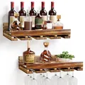 Produktbild: Yorbay 2er-Set Wand Holz Weinregal: Vintage Wandbar aus Beflammtem Palettenholz mit Weinglasregal für Wein und Weingläser - Wandmontage Weinflaschenhalter für Wohnzimmer Bar Küche