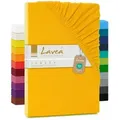 Produktbild: Lavea Spannbettlaken Maya, in Gr. 60x140, 90x200, 120x200, 140x200, 180x200 oder 200x220 cm, Baumwolle, Gummizug: rundum, (1 Stück), Jersey Spannbetttuch für Topper, Boxspring- und Wasserbetten gelb 140/160 cm x 200 cm