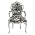 Produktbild: Casa Padrino Barock Esszimmer Stuhl Zebra / Silber mit Armlehnen