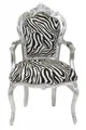 Produktbild: Casa Padrino Esszimmerstuhl Barock Esszimmer Stuhl Zebra / Silber mit Armlehnen