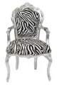Produktbild: Casa Padrino Barock Esszimmer Stuhl Zebra / Silber mit Armlehnen