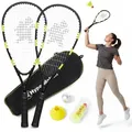 Produktbild: Speed Badminton Spielset, 2 Aluminiumschläger, 5 Speed-Bälle, 8 Hütchen, Transporttasche, Crossminton Outdoor