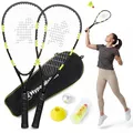Produktbild: HyperMotion Speed Badminton Set Crossminton mit 2 Schlägern, 5 Speedbällen, 8 Markierungshütchen, Softball und Transporttasche für Garten Strand Outdoor Spiele
