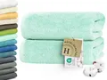 Produktbild: ZOLLNER 2er Set Badetücher in 100x150 cm - besonders weiche und saugstarke Saunatücher in Mint - mit praktischem Aufhänger - waschbar bis 95°C - Baumwolle - Hotelqualität