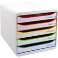 Produktbild: Exacompta Schubladenbox 309913D, Big Box Plus, A4, Kunststoff, 5 Fächer, offen, weiß-bunt / weiß