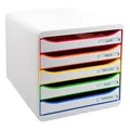 Produktbild: Exacompta Schubladenbox BIG-BOX PLUS weiß mit bunten Farblinien 309913D, DIN A4 mit 5 Schubladen, 1 St.
