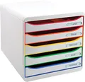 Produktbild: Exacompta 309913D Premium Ablagebox mit 5 Schubladen für DIN A4+ Dokumente. Stapelbare Schubladenbox mit hoher Kapazität für mehr Platz auf dem Schreibtisch Big Box Plus Black Office Weiß-Bunt