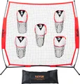 Produktbild: VEVOR 217 x 125,5 x 223 cm Fußballtrainer-Wurfnetz, Trainings-Wurfziel-Übungsnetz mit 5 Zieltaschen, Knotenloses Netz, inkl. Bogenrahmen & Tragbarer Tragetasche, Verbessert die QB-Wurfgenauigkeit