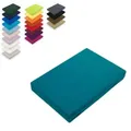 Produktbild: EXKLUSIV HEIMTEXTIL Spannbettlaken Jersey Spannbettlaken Rundumgummizug, Jersey, Gummizug: rundum, (1 Stück), mit Rundumgummizug blau 120 cm x 200 cm