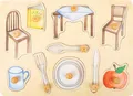 Produktbild: Setzpuzzle Alltagsgegenstände, Holzpuzzle, 10 Teile, Stuhl, Tisch, Besteck, Buch
