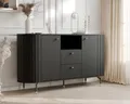 Produktbild: Geriffelte Kommode SENTO 190 cm mit 3 Schubladen 2 Türen Modernes Design Sideboard Zweitürige Funktionell und geräumig Schwarz