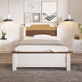 Produktbild: Flieks Jugendbett Holzbett 90x200cm mit Lattenrost, Klassisches Bett Einzelbett Tagesbett mit Kopfteil, Kinderbett Futonbett Daybed, Naturbelassen