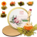 Produktbild: 6er Teeblume Geschenkset mit Bamboo Untersetzer Teerose Erblühtee zu Geburtstag