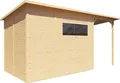 Produktbild: Bertilo Gartenhaus Pent Modern 4 Plus inkl. Anbaudach - 18 mm naturbelassen
