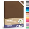 Produktbild: leevitex® Premium Spannbettlaken 180x200–200x220 cm | 40 cm Steghöhe – für Standard-, Boxspring- & Wasserbetten | 100% Mako-Jersey-Baumwolle | ÖKO-TEX Zertifiziert | 170 g/m² | Schokobraun
