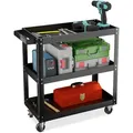 Produktbild: Relaxdays Werkstattwagen, Werkzeugwagen mit 3 Ebenen, mobiler Montagewagen, bis 100 kg, HxBxT: 76 x 78 x 35 cm, schwarz