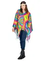 Produktbild: Metamorph Hippie-Kostüm Regenbogen Batik Poncho - Hippie Kostüm Fasching, In psychedelischen Farben bedruckter Überwurf mit Fransen