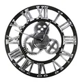 Produktbild: HAITANG Große Wanduhr im Vintage-Stil,schwarz Wanduhr rund, Metall Geräuschlos Nicht tickend batteriebetrieben, 45CM römische Ziffern, Uhren für Wohnzimmer, Schlafzimmer, Küchen Dekoration