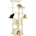 Produktbild: PawHut Kratzbaum, 200 cm hoch Katzenbaum mit 2 Betten, 2 Höhlen, Katzenbett, Hängematte, 2 Bällen, mehrstöckiger Katzenkratzbaum mit Sisal-Seil... - Beige