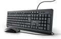 Produktbild: Trust Tastatur und Maus mit Kabel – spanisches QWERTY-Layout, 1,8 m langes Kabel, USB-Anschluss, auslaufsichere Tastatur, Windows, Mac, PC, Laptop, Schwarz