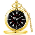 Produktbild: Taschenuhr Glatt Stahl Design Römische Ziffern Vintage Quarz Taschenuhren mit Kette Vatertag Geburtstag Weihnachten Geschenk